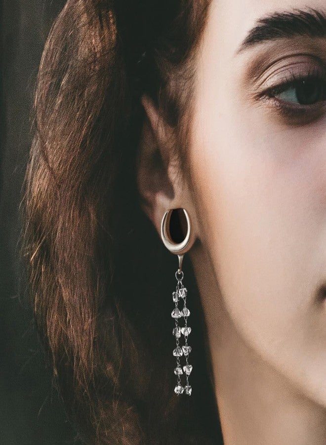 Earblity 1 Pair saddle gauges crystals chain Dangle earrings 9/16'' (14mm) Ear Tunnels Plugs 316 Stainless Steel Silver Ear Weight Plugs Hypoallergenic expander Piercing Body Jewelry - Image 5